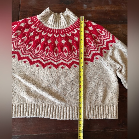 Old Navy Fair Isle Sweater 2X | Chunky Knit Cream & Red Pullover - Picture 6 of 7